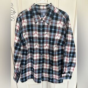 Liz & Me Women's Embroidered Snowman Button Down Long Sleeve Blouse SZ 2X